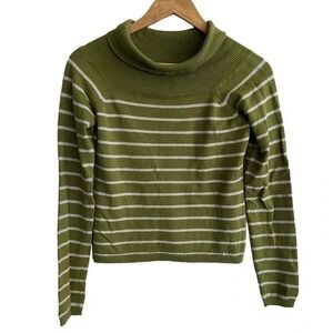 Billabong‎ Green Striped Mock Neck Sweater Womens M Cropped Cozy